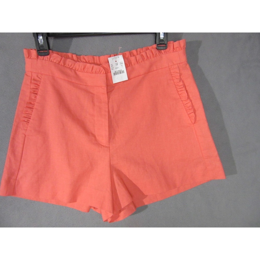 J Crew Shorts Womens 4 Orange Linen Blend Paperbag Waist Ruffle Summer Beach New